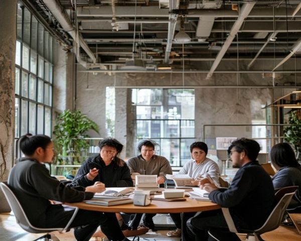 理典文化传播团队在宽敞明亮的研究室内围坐讨论，桌上摆放着日本伦理d3tt相关的书籍与资料，氛围专注而严谨，体现出专业的学术研究气质